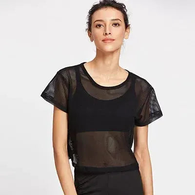 Womens Mesh Yoga Shirt Sexy Short Sleeve Sport Top