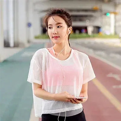 Womens Mesh Yoga Shirt Sexy Short Sleeve Sport Top