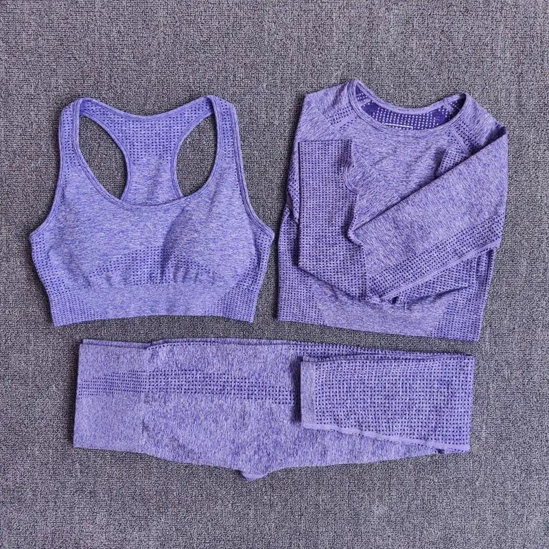2/3/5PCS Seamless Women Yoga Set Workout Sportswear Gym Clothing Fitness Long Sleeve Crop Top High Waist Leggings Sports Suits