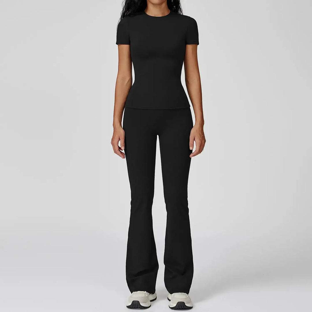 Women Yoga Set 2PCS Workout Set Sportswear Gym Clothing Fitness Long Sleeve High Waist Leggings Cycling Shorts Sports Suits