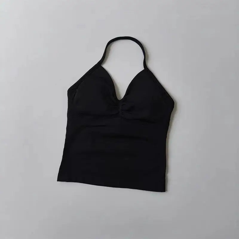 Sexy Halter Neck Beautiful Back High Waist Peach Sports Bras Shorts Suit Pilates Gathering Yoga Vest Training Fitness Bra Sets