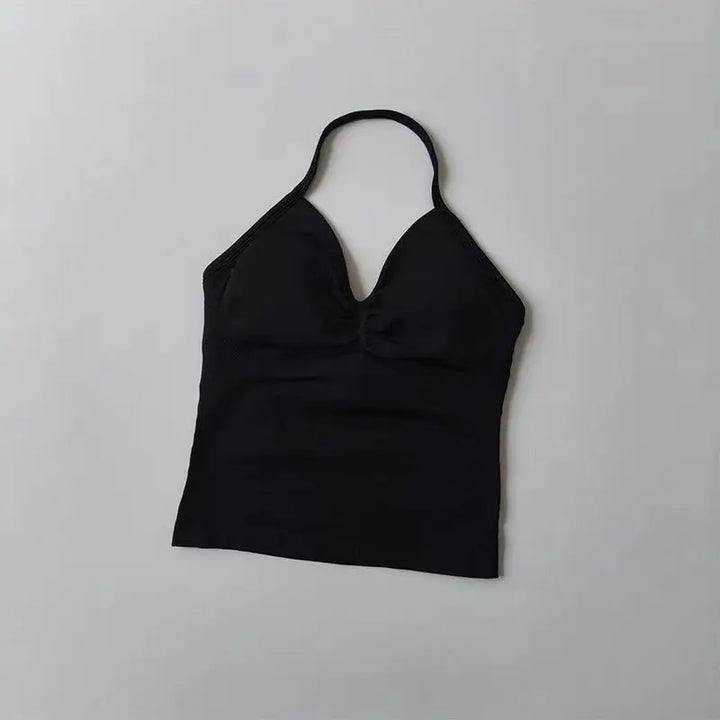 Sexy Halter Neck Beautiful Back High Waist Peach Sports Bras Shorts Suit Pilates Gathering Yoga Vest Training Fitness Bra Sets
