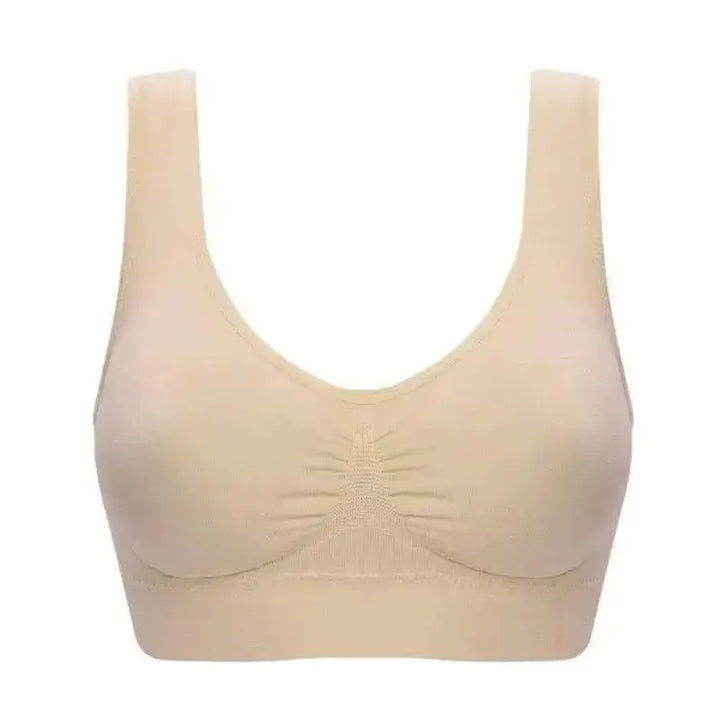Seamless beige wireless bra, comfortable shapewear from OurLum.com health and beauty collection