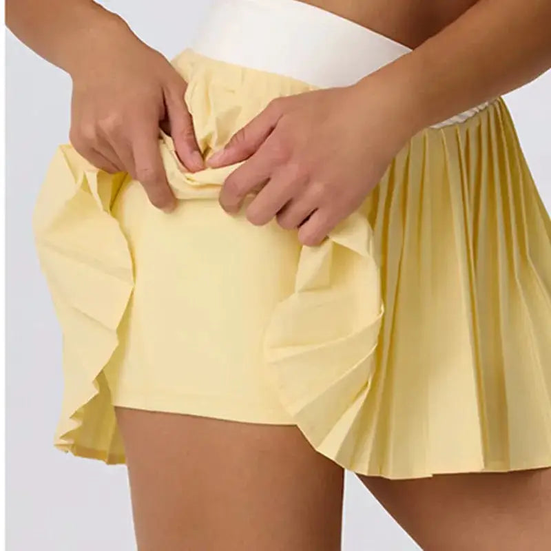 Women Two-Piece Skort Yoga Set Quick-Dry Breathable Anti-Chafing Pleated Skirt Running Gym Tennis Suits XP21