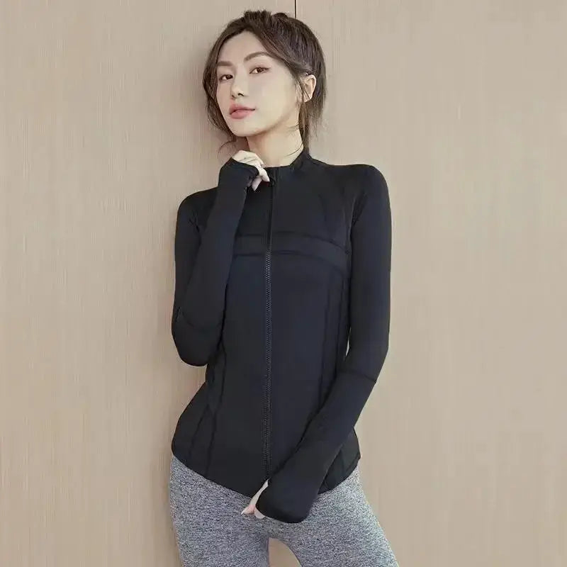 Womens Long Sleeve Sports Jacket Zip Fitness Yoga Shirt