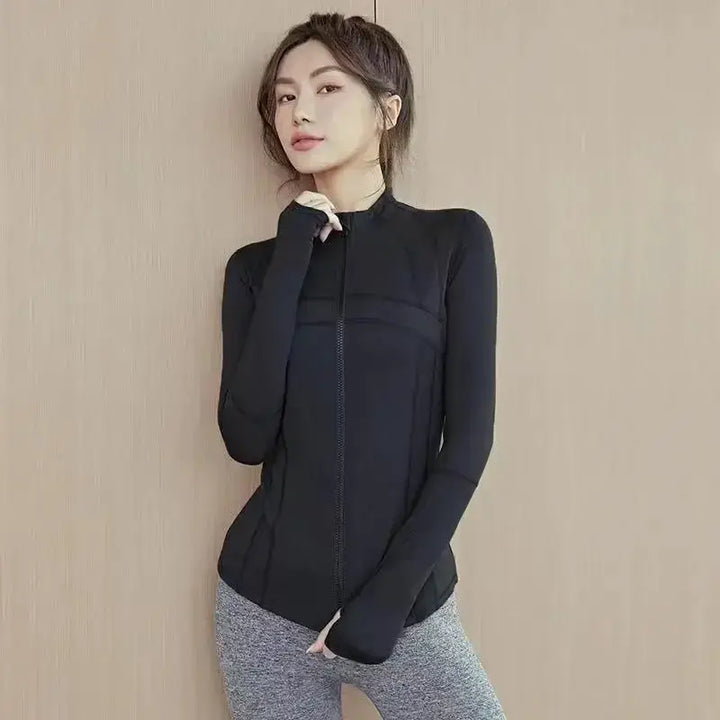Womens Long Sleeve Sports Jacket Zip Fitness Yoga Shirt