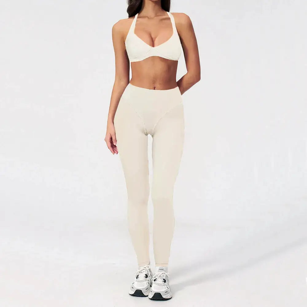 Women Sports Bra Fitness Yoga Set Long Sleeve Twist Shirt Quick Dry Crop Tops Gym Clothes Running Legging Active Wear XP184