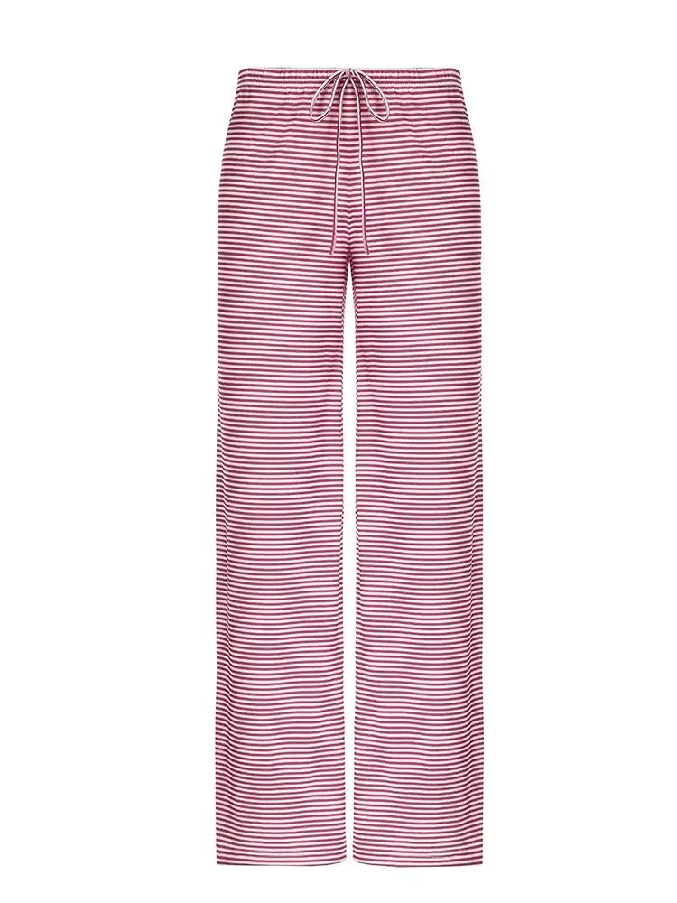 Stripe Drawstring Elastic Low Waist Baggy Sweatpants Women