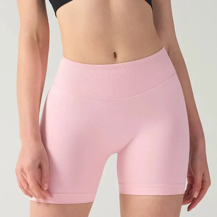 Pilates knit shorts medium intensity training high stretch peach hips no awkward lines casual fitness