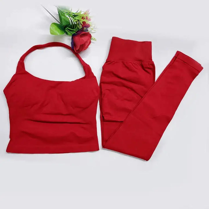 2026 Yoga outfit DFNNYE two Pieces Gym Set seamless Women DF impact backless Halter Top Leggings Fitness Clothes Workout sets