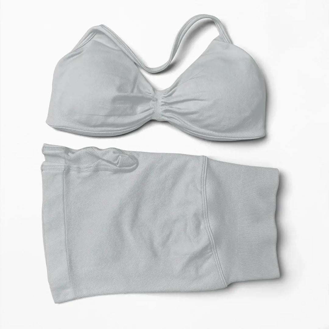 WANAYOU Seamless 2 Pcs Women Yoga Sets Halter Bras Sports Crop Tops Low Waist Scrunch Butt Gym Shorts Tight Quick Dry Leggings