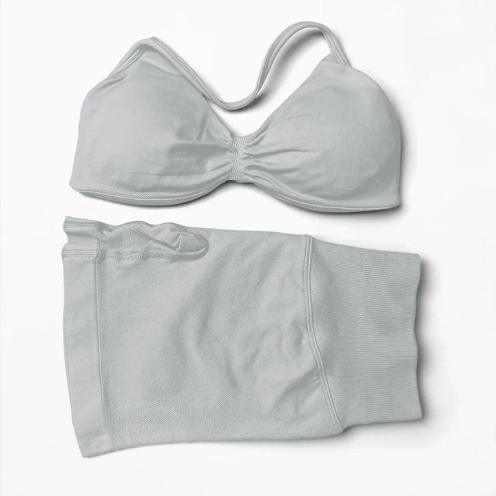 WANAYOU Seamless 2 Pcs Women Yoga Sets Halter Bras Sports Crop Tops Low Waist Scrunch Butt Gym Shorts Tight Quick Dry Leggings