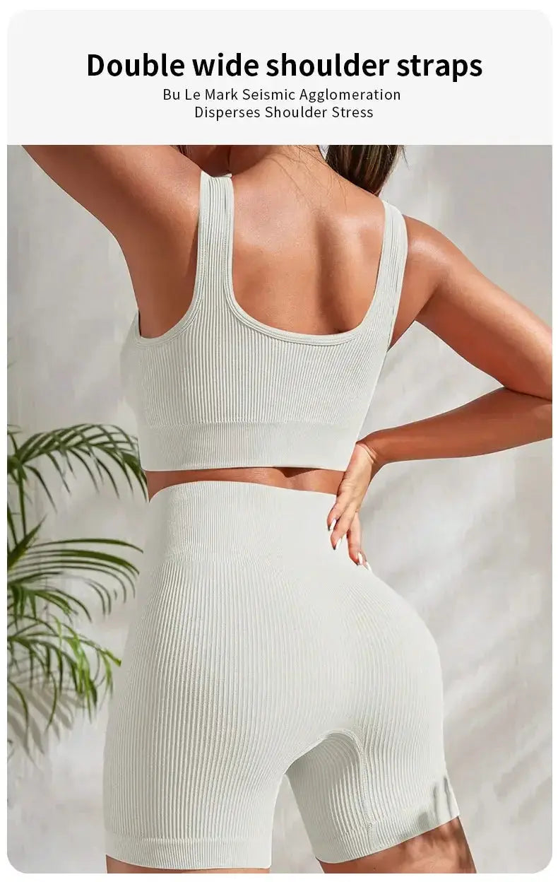 Women Seamless Ribbed Yoga Set Two Piece For Fitness
