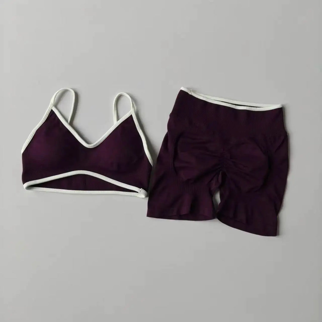 Yoga Suit Seamless Crop Top Tight Sports Bras and High Waist Shorts Pant Outside Wear Running Exercise Fitness Gym Yoga Set