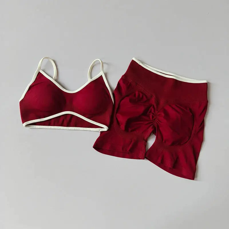 Yoga Suit Seamless Crop Top Tight Sports Bras and High Waist Shorts Pant Outside Wear Running Exercise Fitness Gym Yoga Set