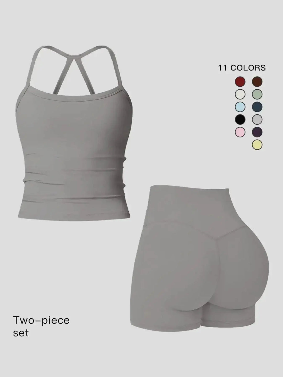 Women 2 Piece Yoga Set Quick Dry Workout Tracksuit Backless Cami Top High Waist Tummy Control Butt Lifting Shorts Ladies Fitness Sportswear Gym Outfits Activewear Running Suit