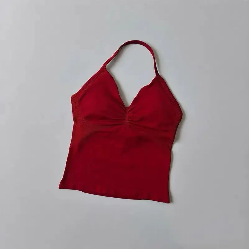 Sexy Halter Neck Beautiful Back High Waist Peach Sports Bras Shorts Suit Pilates Gathering Yoga Vest Training Fitness Bra Sets