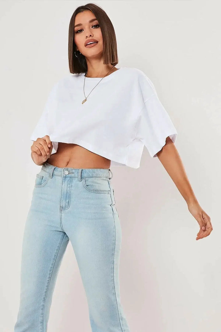 Cotton Women Short Sleeve Crop Top Navel Baring Yoga Fitness