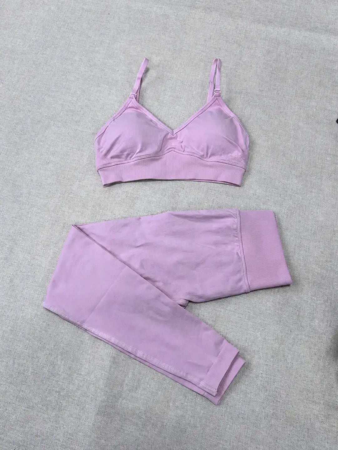 Quick Dry V Neck Sports Bra and Yoga Pants Set for Women, 90% Nylon 10% Spandex Moisture Wicking Two Piece Gym Fitness Workout Outfit, Strappy Crop Top Full Length Activewear for Running Training