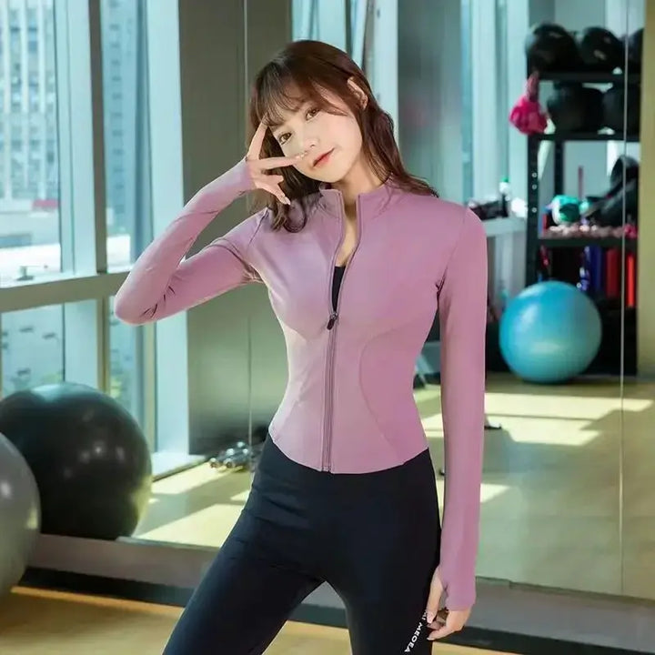 Womens Long Sleeve Sports Jacket Zip Fitness Yoga Shirt