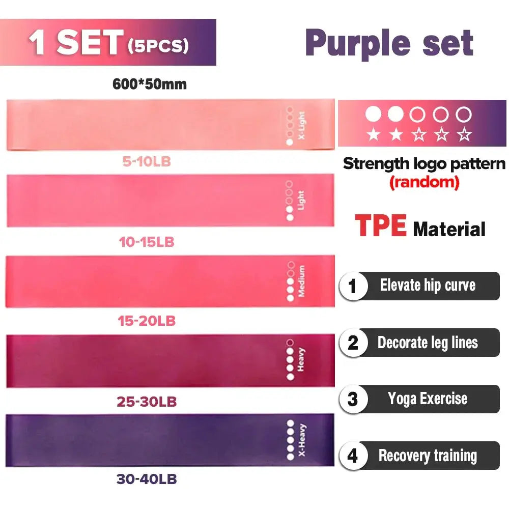 5 Piece Portable Resistance Bands Set For Gym And Yoga