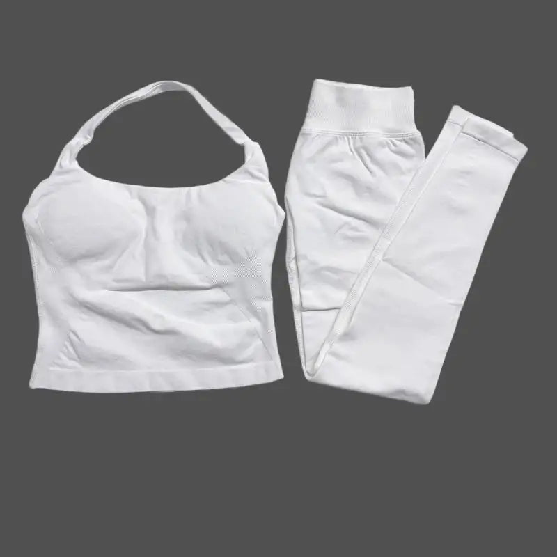 2026 Yoga outfit DFNNYE two Pieces Gym Set seamless Women DF impact backless Halter Top Leggings Fitness Clothes Workout sets