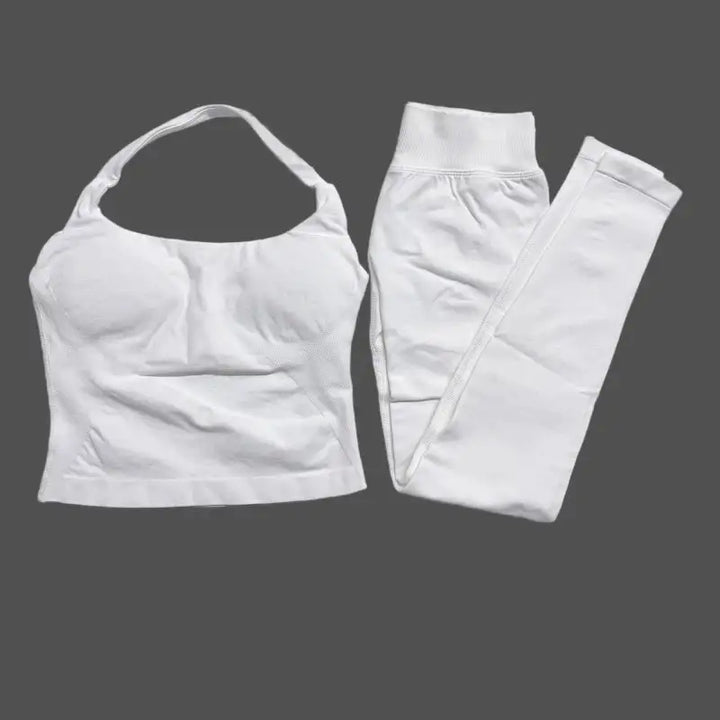2026 Yoga outfit DFNNYE two Pieces Gym Set seamless Women DF impact backless Halter Top Leggings Fitness Clothes Workout sets