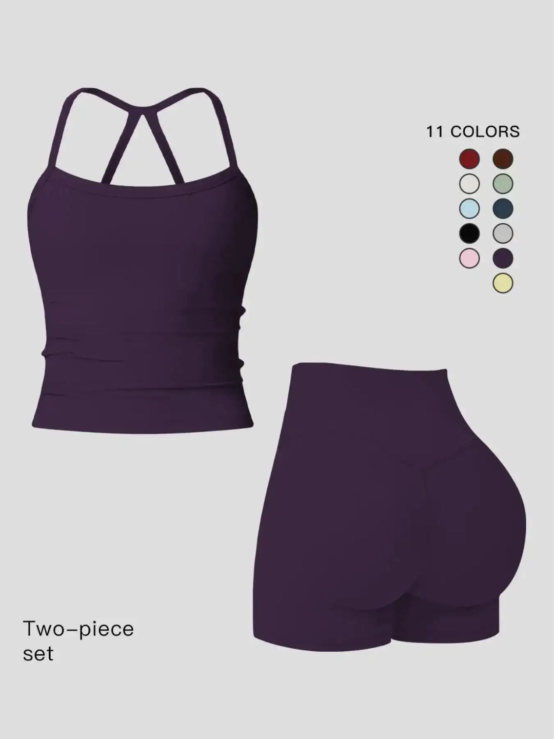 Women 2 Piece Yoga Set Quick Dry Workout Tracksuit Backless Cami Top High Waist Tummy Control Butt Lifting Shorts Ladies Fitness Sportswear Gym Outfits Activewear Running Suit