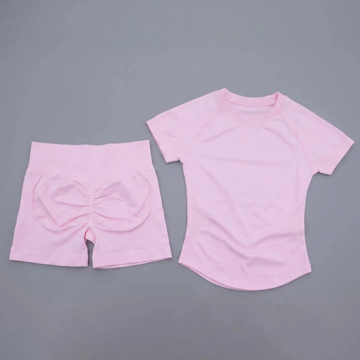 2 Pieces AURA IMPACT Sports Sets Short Sleeve Seamless Yoga Top Fitness Set Women Workout Running Sports Shorts Gym Suit