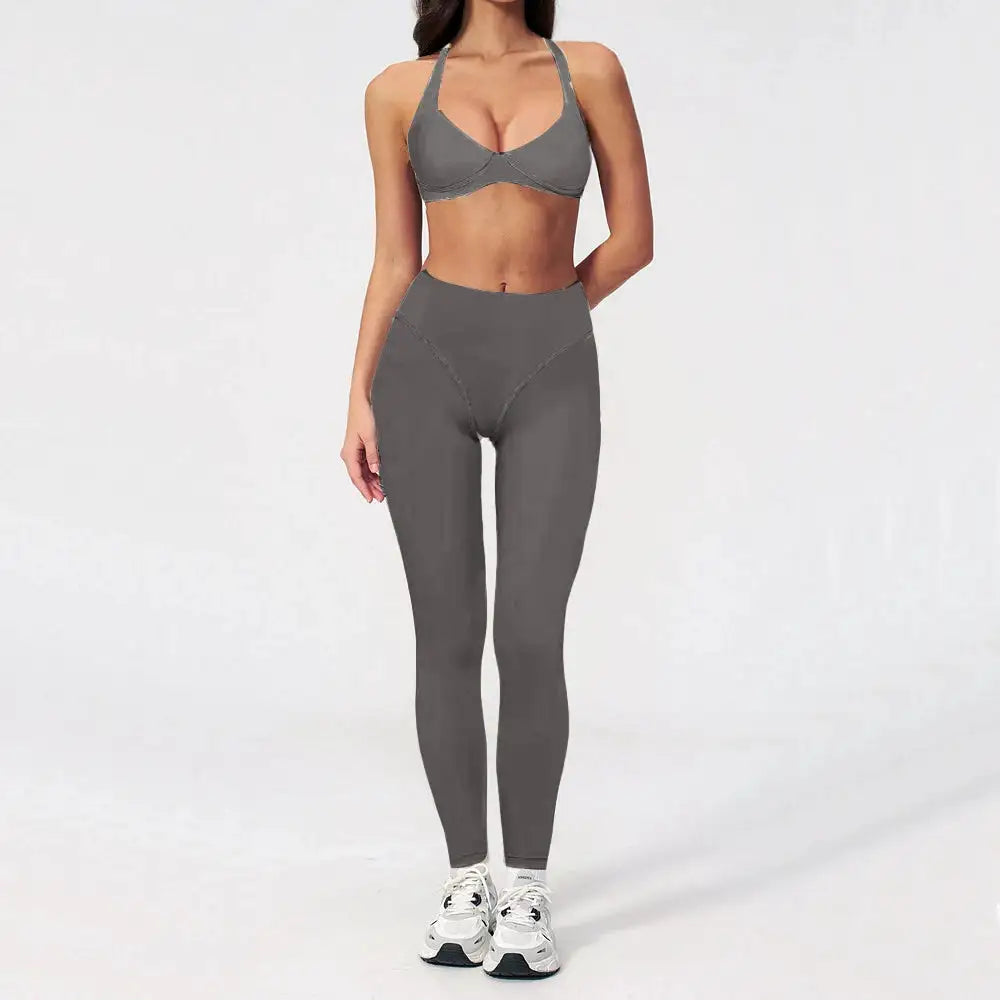 Women Sports Bra Fitness Yoga Set Long Sleeve Twist Shirt Quick Dry Crop Tops Gym Clothes Running Legging Active Wear XP184