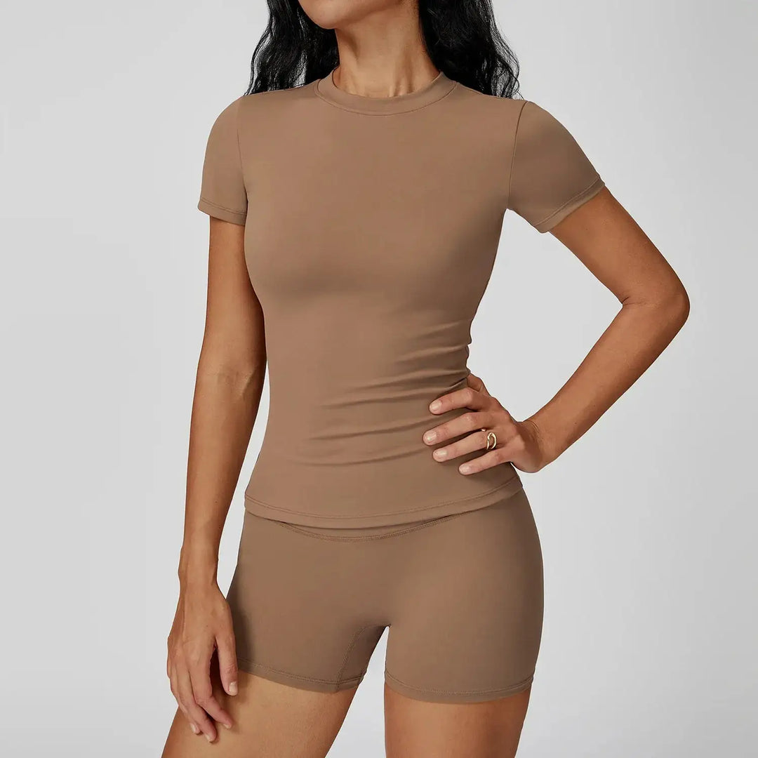 Women Yoga Set 2PCS Workout Set Sportswear Gym Clothing Fitness Long Sleeve High Waist Leggings Cycling Shorts Sports Suits
