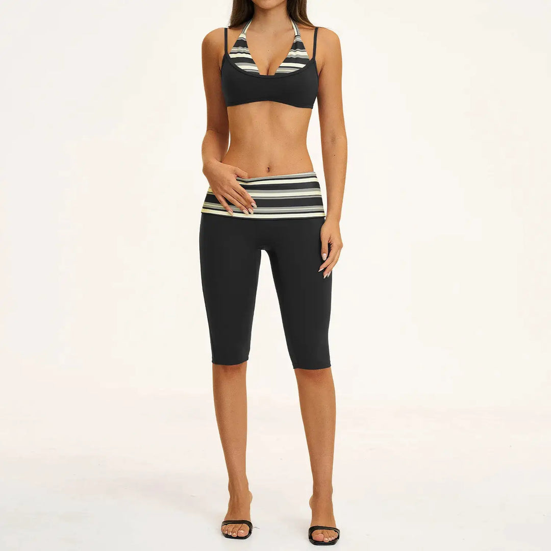 2PCS Stripes Fitness Suit Women&