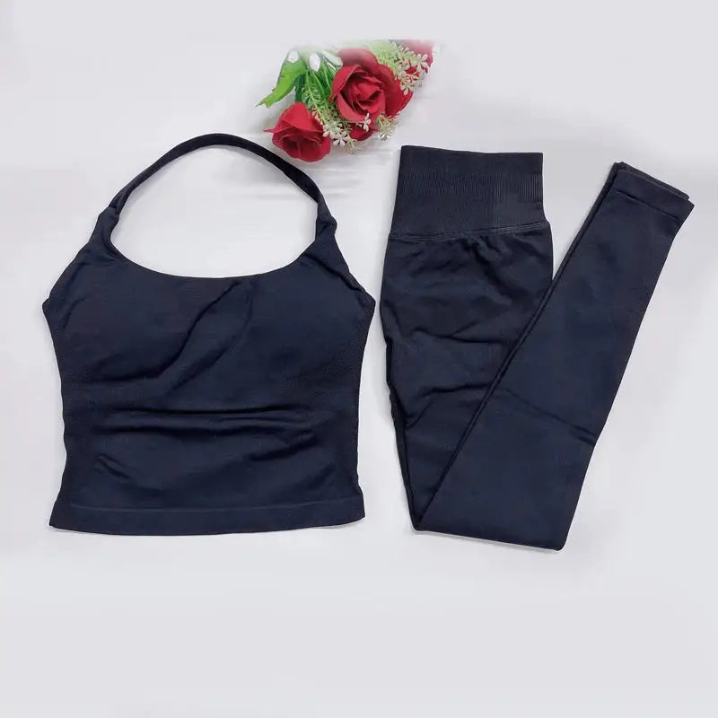 2026 Yoga outfit DFNNYE two Pieces Gym Set seamless Women DF impact backless Halter Top Leggings Fitness Clothes Workout sets