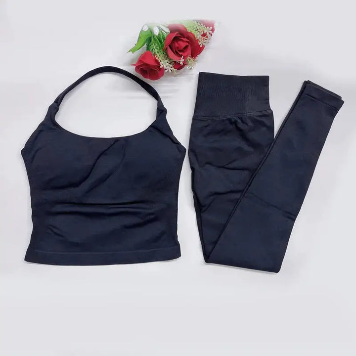 2026 Yoga outfit DFNNYE two Pieces Gym Set seamless Women DF impact backless Halter Top Leggings Fitness Clothes Workout sets
