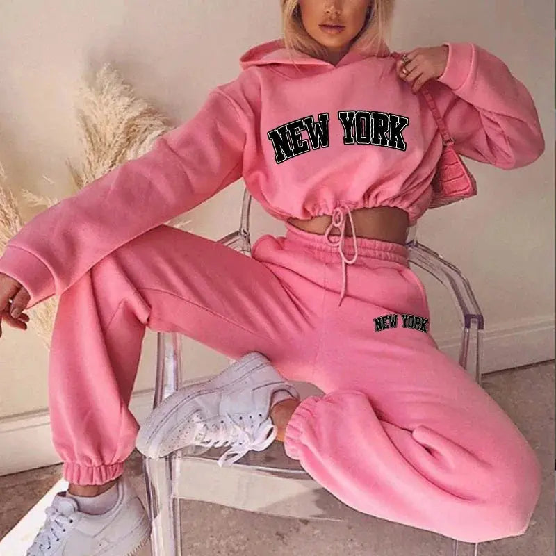 Womens Hooded Print Tracksuit Set Two Piece Pullover