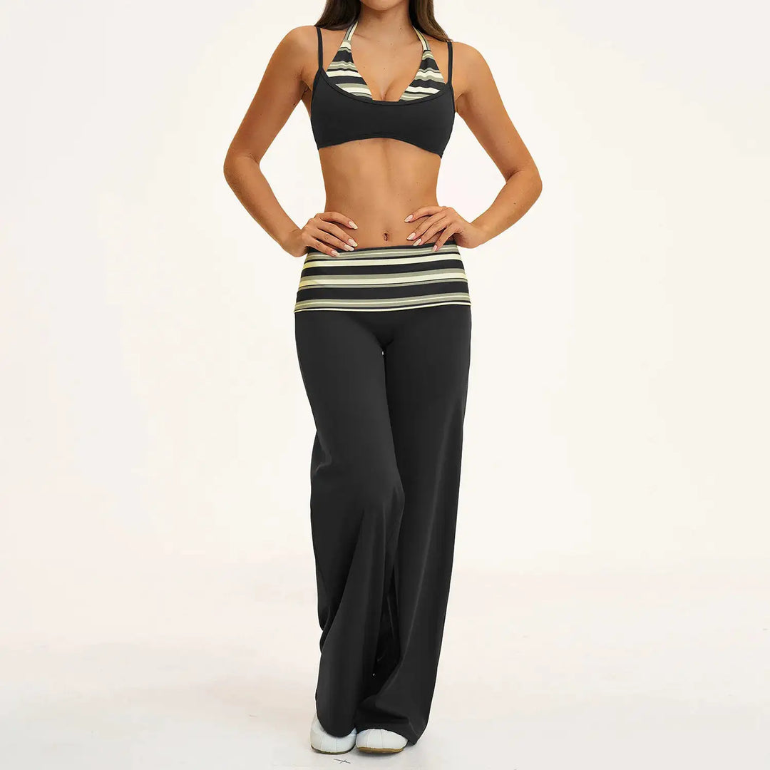 2PCS Stripes Fitness Suit Women&