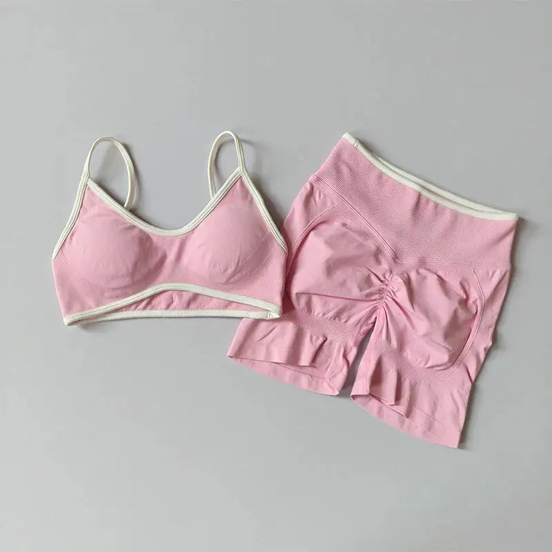 Yoga Suit Seamless Crop Top Tight Sports Bras and High Waist Shorts Pant Outside Wear Running Exercise Fitness Gym Yoga Set