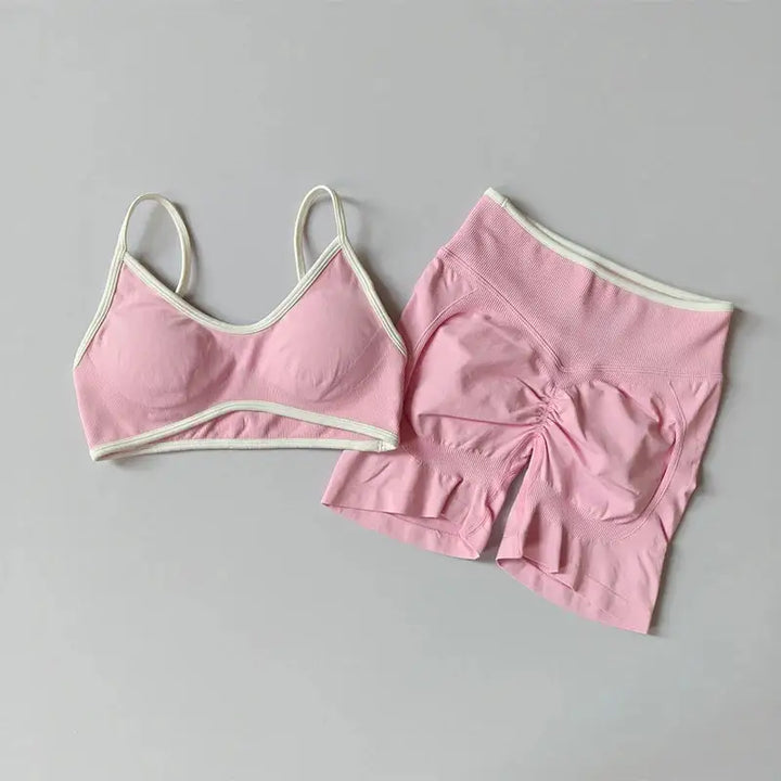 Yoga Suit Seamless Crop Top Tight Sports Bras and High Waist Shorts Pant Outside Wear Running Exercise Fitness Gym Yoga Set