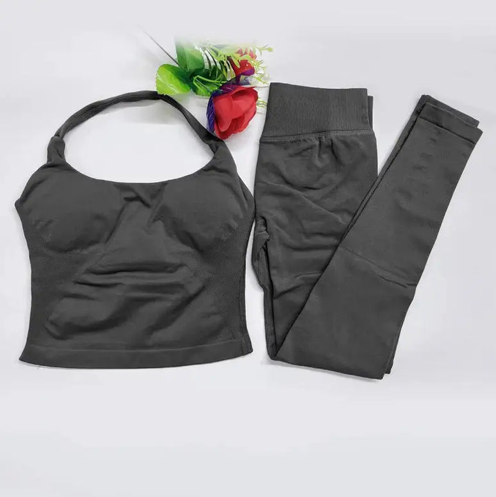 2026 Yoga outfit DFNNYE two Pieces Gym Set seamless Women DF impact backless Halter Top Leggings Fitness Clothes Workout sets