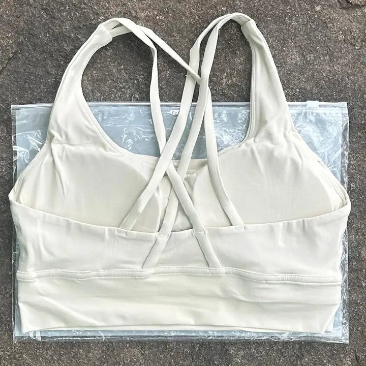 Solid Color Women Cross Back Bra Fitness Underwear Soft Fitness Sport Bra Top Gym Yoga Athletic Workout With Chest Pad