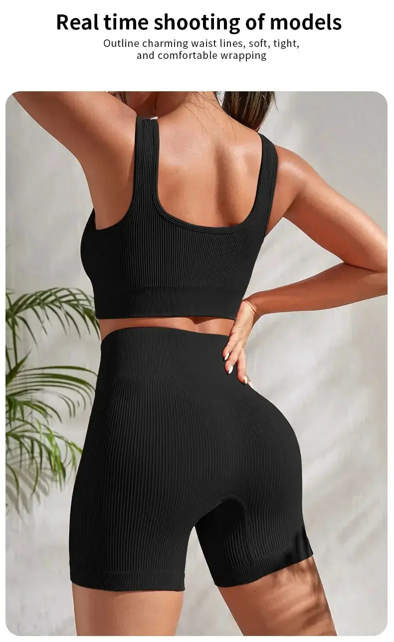 Women Seamless Ribbed Yoga Set Two Piece For Fitness