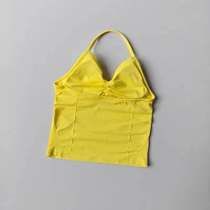 Sexy Halter Neck Beautiful Back High Waist Peach Sports Bras Shorts Suit Pilates Gathering Yoga Vest Training Fitness Bra Sets