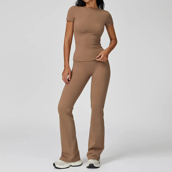 Women Yoga Set 2PCS Workout Set Sportswear Gym Clothing Fitness Long Sleeve High Waist Leggings Cycling Shorts Sports Suits