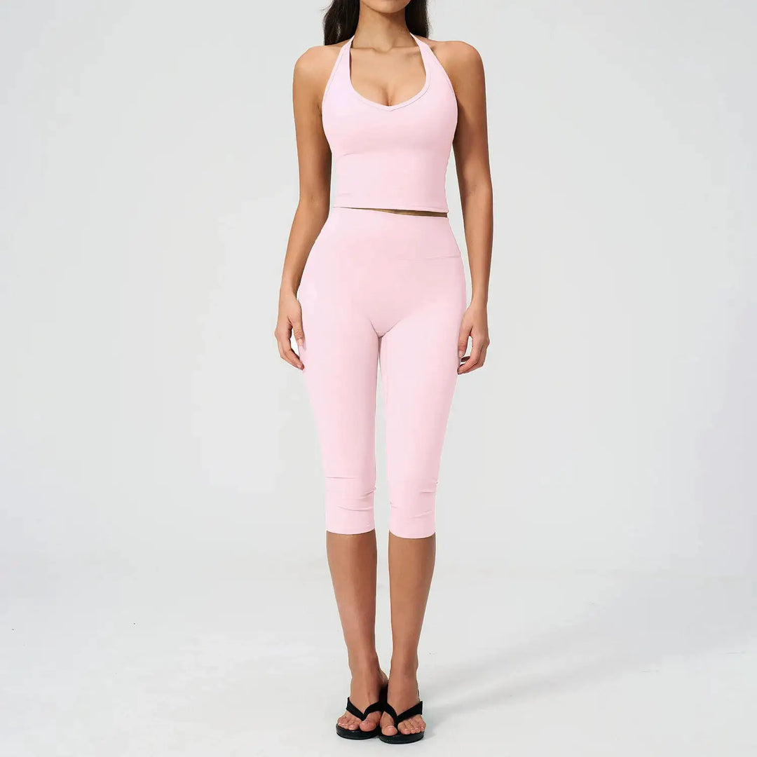 Women 2 Piece Yoga Set High Waist Capri Leggings Sports Bra Crop Top Workout Gym Athletic Outfits Female Fitness Activewear Suit