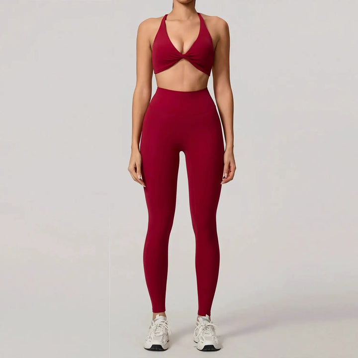 Hearuisavy Summer Yoga Set 2Pcs Women Gym Sportswear Breathable Cross Sports Bra Workout Top High Waist Push Up Fitness Leggings
