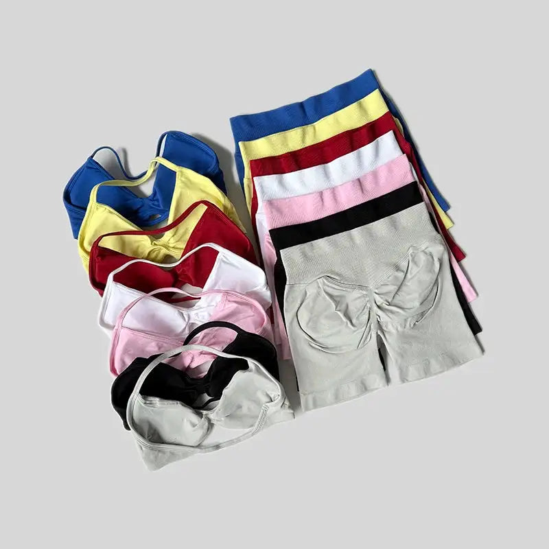WAREBALL Gym Set Women 2 Piece Sets Halter Neck Tank Tops High Waist Scrunch Seamless Shorts Sport Suit Sportswear Workout Set