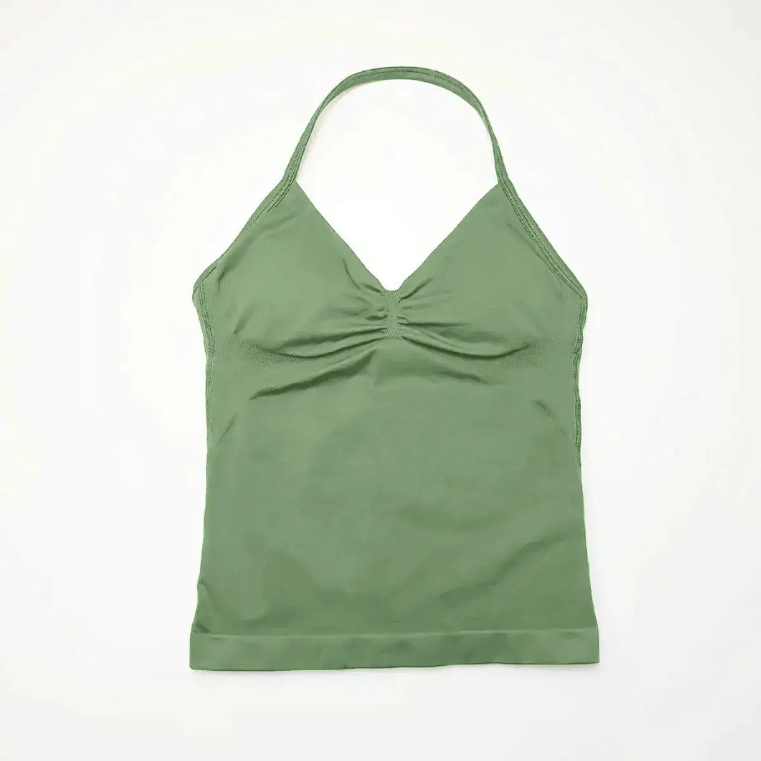 NCLAGEN Gym Longline Strappy Top Women Seamless Yoga Tank With Removable Pads V Neck Workout Clothes Sports Running Fitness Vest