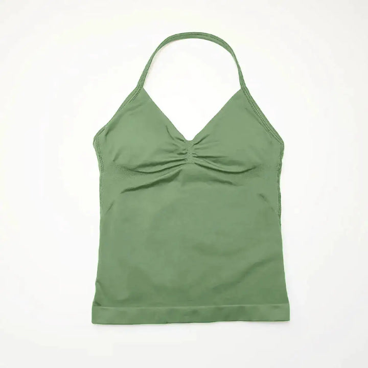 NCLAGEN Gym Longline Strappy Top Women Seamless Yoga Tank With Removable Pads V Neck Workout Clothes Sports Running Fitness Vest