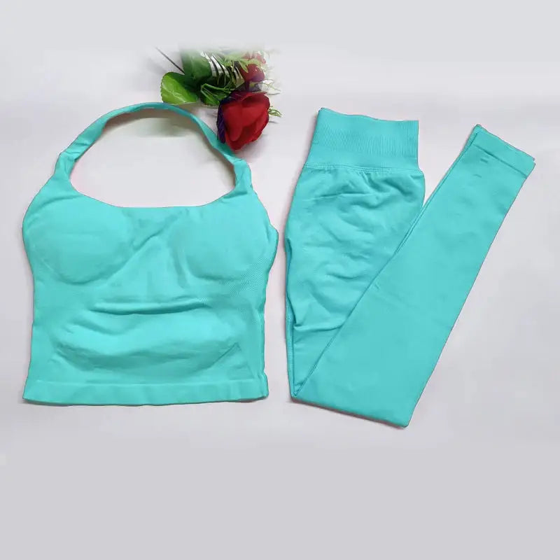 2026 Yoga outfit DFNNYE two Pieces Gym Set seamless Women DF impact backless Halter Top Leggings Fitness Clothes Workout sets