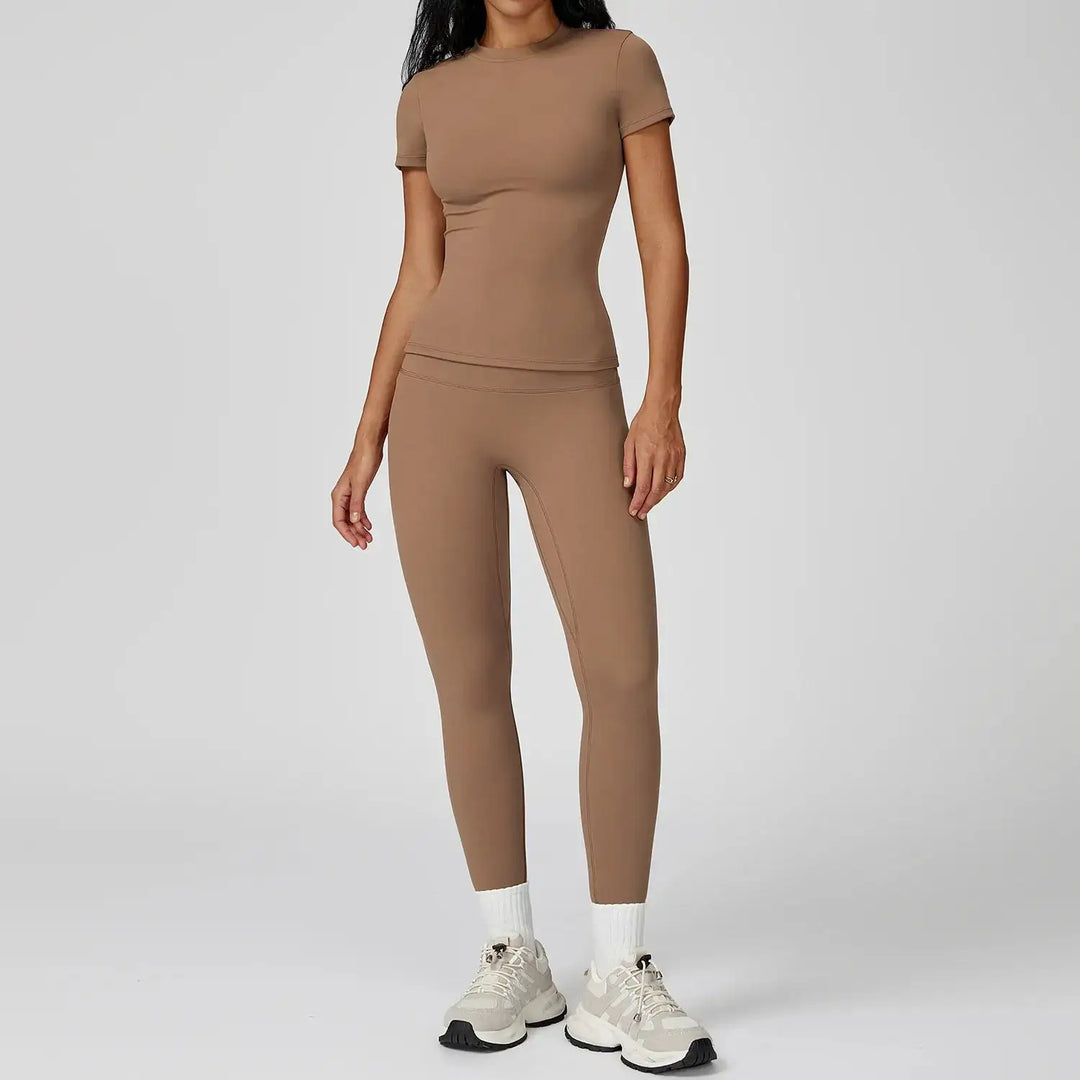 Women Yoga Set 2PCS Workout Set Sportswear Gym Clothing Fitness Long Sleeve High Waist Leggings Cycling Shorts Sports Suits